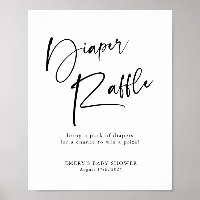 Modern Baby Shower Diaper Raffle Sign (Front)