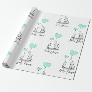 Modern BABY SHOWER Elephant MINT & Grey Gift Wrapping Paper