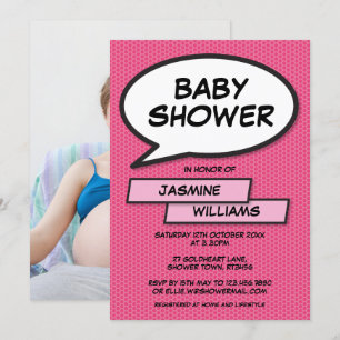 Modern Baby Shower Fun Photo Baby Girl Pink Invitation
