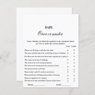 Modern baby shower game over or under game postcard