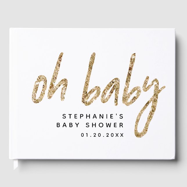 Modern Baby Shower Gender Neutral Glam Gold Guest Book (Front)
