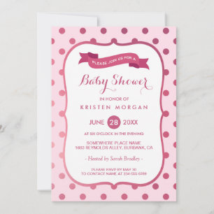 Modern Baby Shower Girly Magenta Pink Polka Dots Invitation