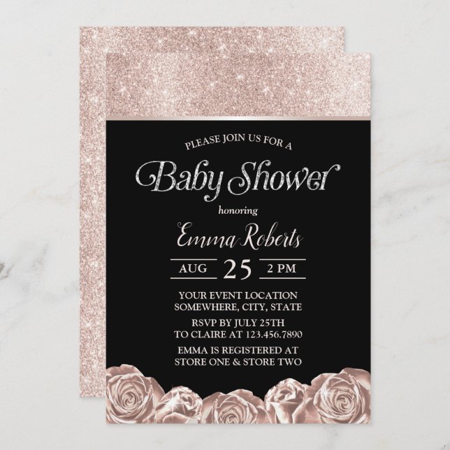 Modern Baby Shower Luxury Foil Rose Gold Floral Invitation (Front/Back)