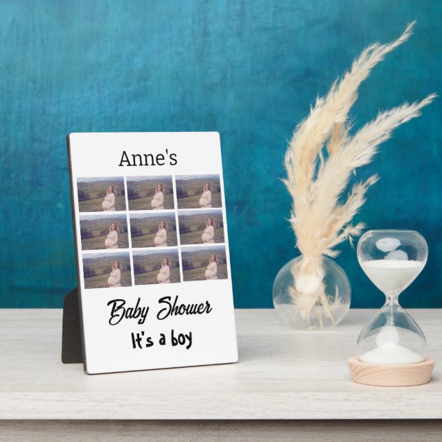 Modern Baby Shower personalised 9 Photo Collage Plaque (Side)