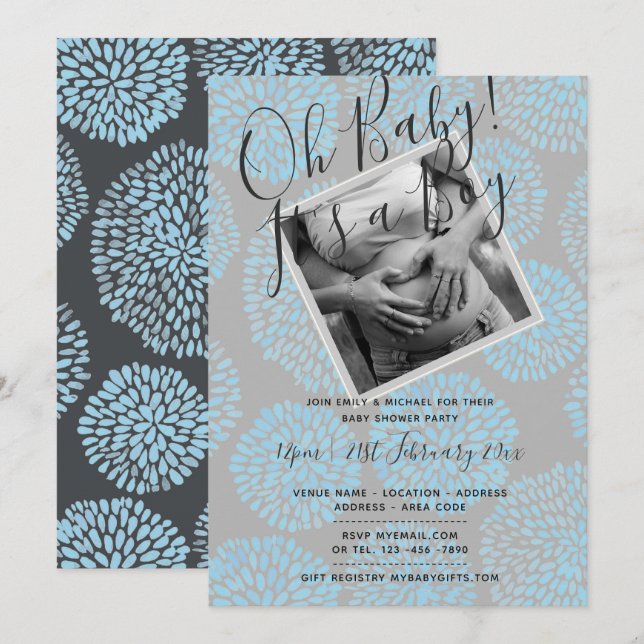 Modern BABY SHOWER PHOTO BOY Invites (Front/Back)