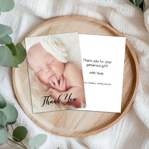 Modern Baby Shower Photo Calligraphy Script Thank You Card