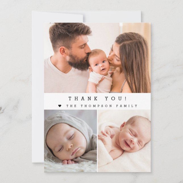 Modern Baby Shower Photo Collage Simple Thank You Card (Front)