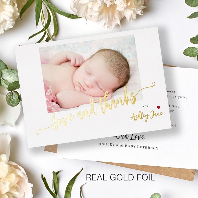 Modern baby shower photo gold foil thank you card (Creator Uploaded)