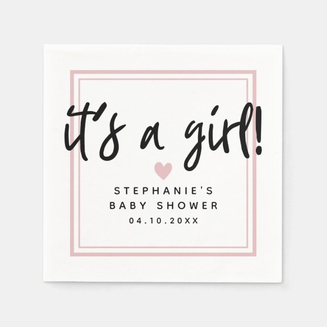 Modern Baby Shower Pink It's a Girl Napkin (Front)