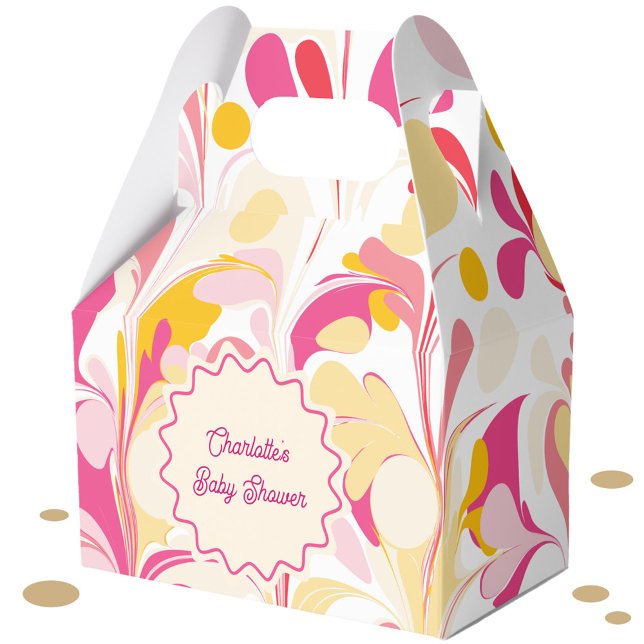 Modern Baby Shower Retro Abstract Pink Wavy Favour Box (Modern abstract groovy abstract wavy personalized baby shower favor box)