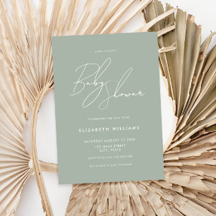 Modern Baby Shower Sage Green Minimalist Script  Invitation