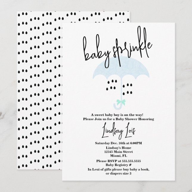Modern Baby Shower Sprinkle Blue Invitation (Front/Back)