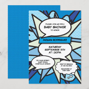Modern Baby Shower Sprinkle Boy Blue Comic Book Invitation