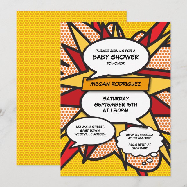 Modern Baby Shower Sprinkle Gender Neutral Comic Invitation (Front/Back)
