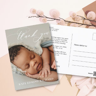 Modern Baby Shower Thank Photo Birth Announcement Postcard