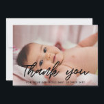 Modern baby shower thank you photo card<br><div class="desc">Modern and elegant baby shower thank you card. Fully customisable with your baby's picture,  name and other details. Editable colours and customisable dotted background.</div>