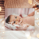 Modern baby shower thank you photo postcard<br><div class="desc">Modern and elegant baby shower thank you card. Fully customisable with your baby's picture,  name and other details. Fully editable colours.</div>