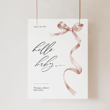 Modern baby shower welcome sign with pink bow