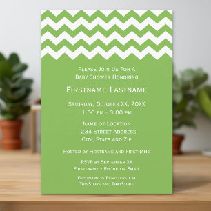 Modern Baby Shower with Green & White Chevrons Invitation