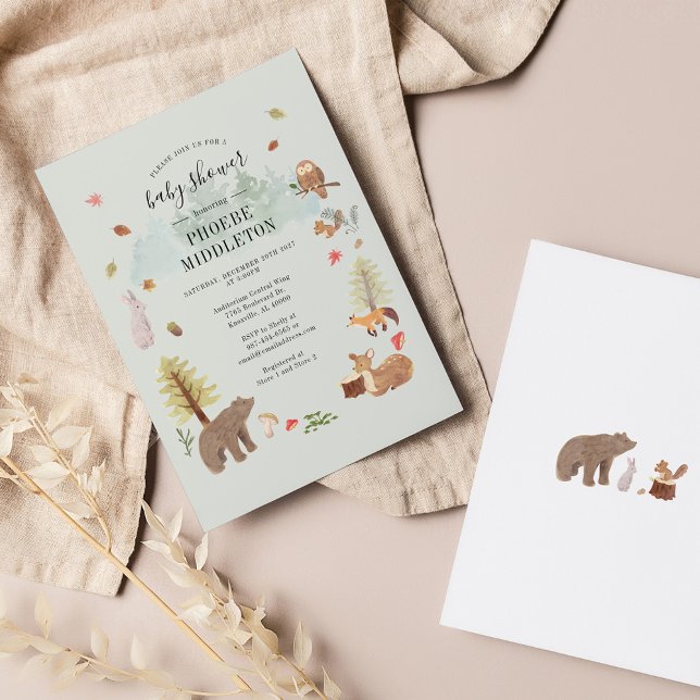 Modern Baby Shower Woodland Animals Invitation (Woodland Animals Cute Rustic Baby Shower Invitation)