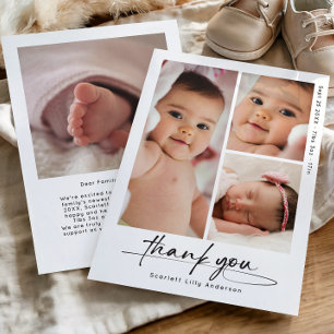 Modern Baby Thank You Simple 3 Photo Collage Card