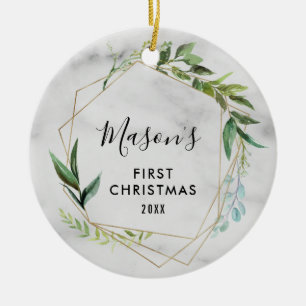 Modern Baby's 1st Christmas   Baby Boy Photo Ceramic Tree Decoration