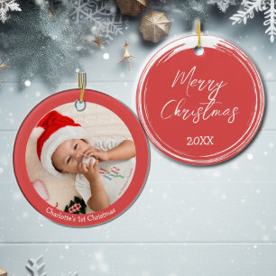 Modern Baby's first Christmas Festive Photo Ceramic Tree Decoration