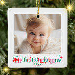 Modern Baby's First Christmas Photo Ceramic Ceramic Ornament<br><div class="desc">Modern Baby's First Christmas Photo Ceramic Ceramic Ornament</div>