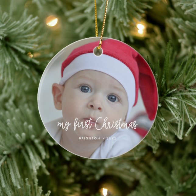 Modern Baby's First Christmas photo Ceramic Tree Decoration (Tree)