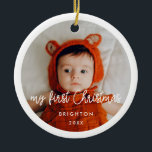 Modern Baby's first Christmas photo Ceramic Tree Decoration<br><div class="desc">A modern typography for this photo ornaments collection. To customise with your favourite family picture. You can also easily change the colour of the font to your liking.</div>