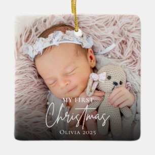 Modern Baby's First Christmas Photo Keepsake Ceramic Ornament