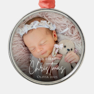 Modern Baby's First Christmas Photo Keepsake Metal Tree Decoration