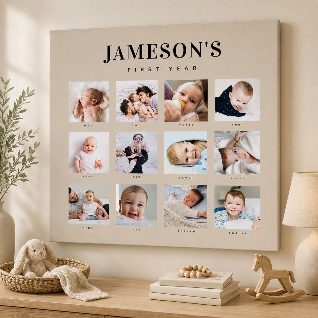 Modern Baby's First Year Keepsake Photo Calendar Canvas Print (Creator Uploaded)