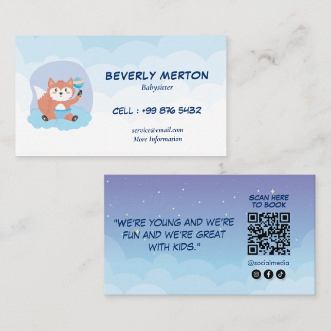 Modern Babysitting Business | Fox Babysitter Card (Front/Back)