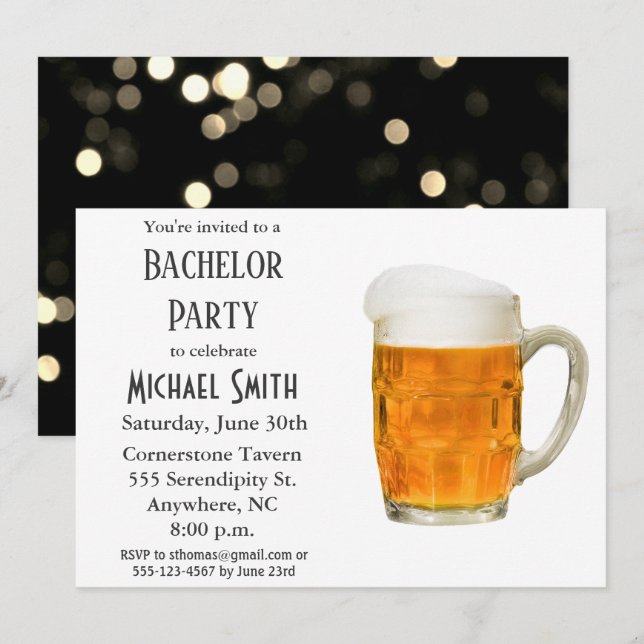 Modern Bachelor Party Beer Cheers Invitation (Front/Back)