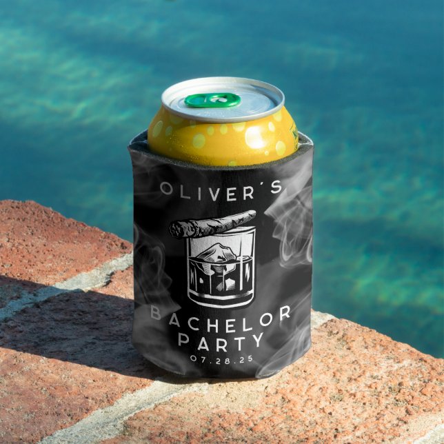Modern Bachelor Party Cigars and Whiskey Black  Can Cooler (In Situ Pool)