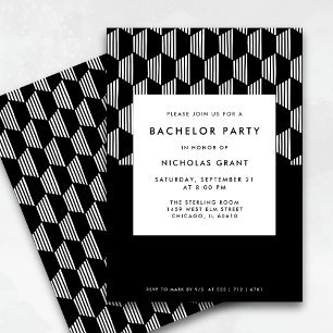 Modern Bachelor Party Minimal Black and White Invitation