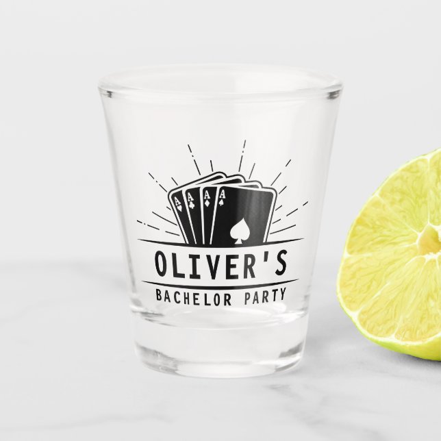 Modern Bachelor Party Poker Playing Card Casino Shot Glass (Front)