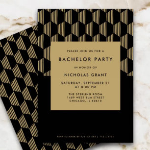 Modern Bachelor Party Stylish Black and Gold Invitation