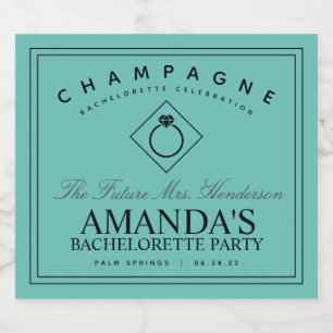 Modern Bachelorette Party Teal Sparkling Wine Labe Label