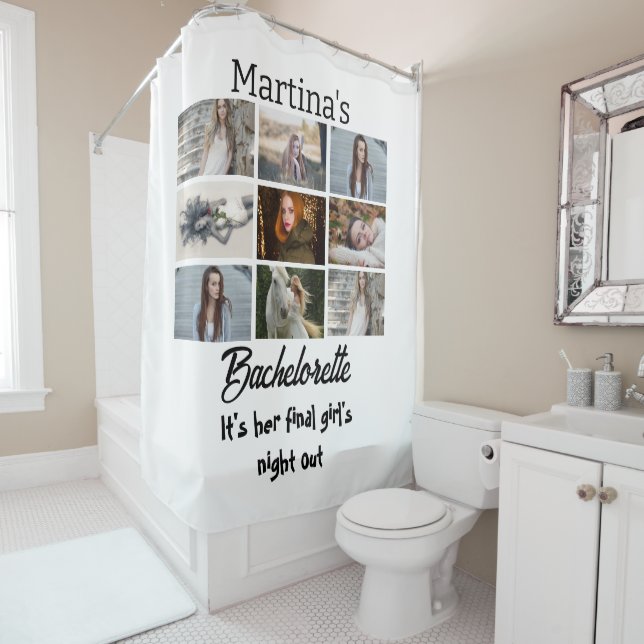 Modern Bachelorette personalised 9 Photo Collage Shower Curtain (In Situ)