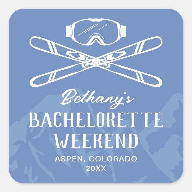 Modern Bachelorette Skiing Square Sticker (Front)