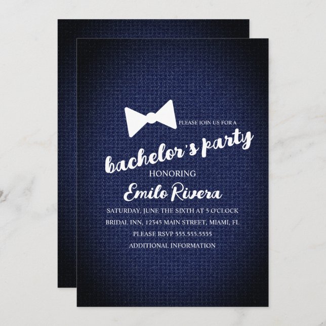 Modern Bachelors Party Textured Bow Invitation (Front/Back)