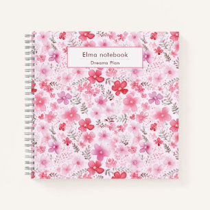 Modern Back to school pink watercolor floral girly Notebook