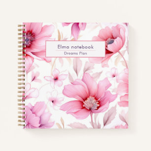 Modern back to school pink watercolor floral notebook