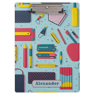 Modern Back to School Supplies Pattern Name Clipboard