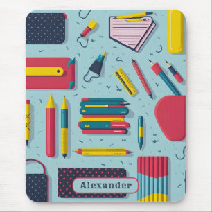 Modern Back to School Supplies Pattern Name Mouse Mat