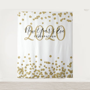 Modern Backdrop New Year's Eve Gold White Confetti Tapestry