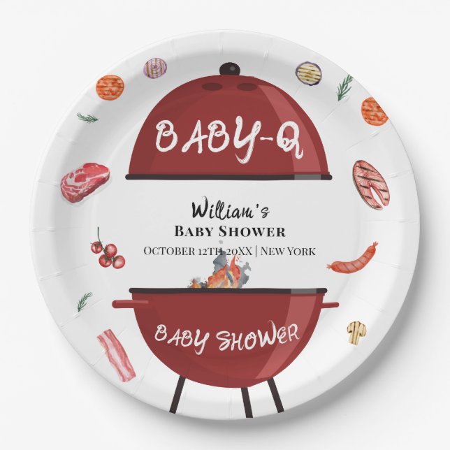 Modern Backyard BBQ Baby Shower  Paper Plate (Front)
