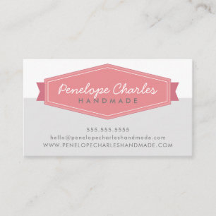 MODERN BADGE LOGO retro coral pink medium grey Business Card